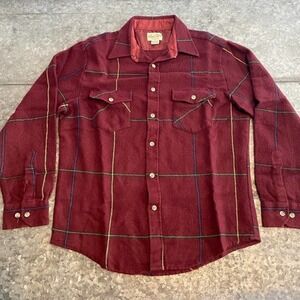 Vintage Mens Store Acrylic Plaid Flannel Button Up L/S Shirt Red Mens Medium